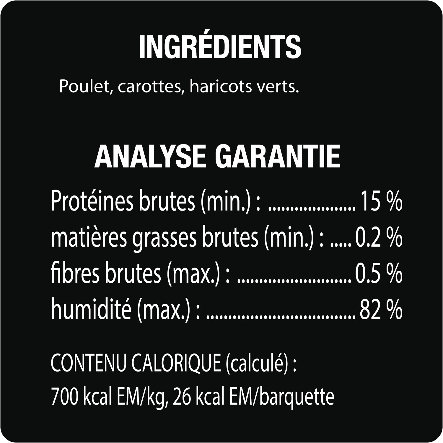Nourriture humide pour chiens adultes CESAR(MD) SIMPLY CRAFTED(MC) poulet, carottes et haricots verts guaranteed analysis image